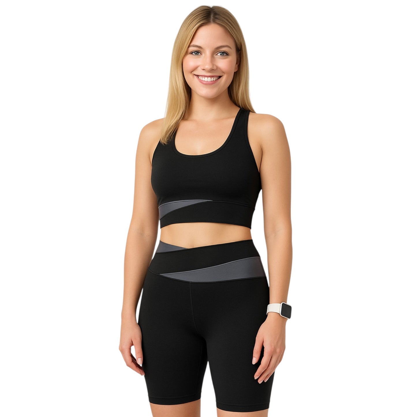 Women's 2-Piece Workout Set, Seamless Racerback Sports Bra and Biker Shorts, Yoga Set, Running