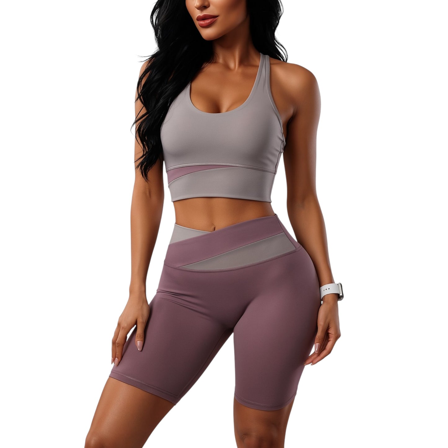 Women's 2-Piece Workout Set, Seamless Racerback Sports Bra and Biker Shorts, Yoga Set, Running