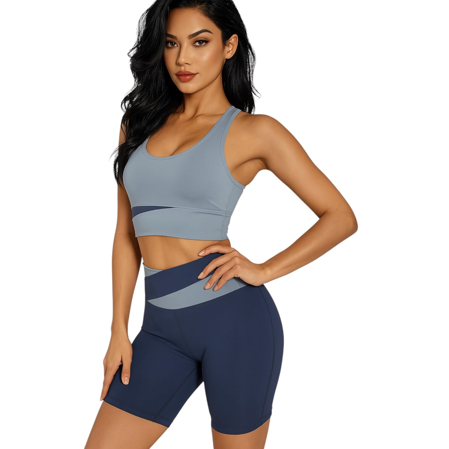 Women's 2-Piece Workout Set, Seamless Racerback Sports Bra and Biker Shorts, Yoga Set, Running
