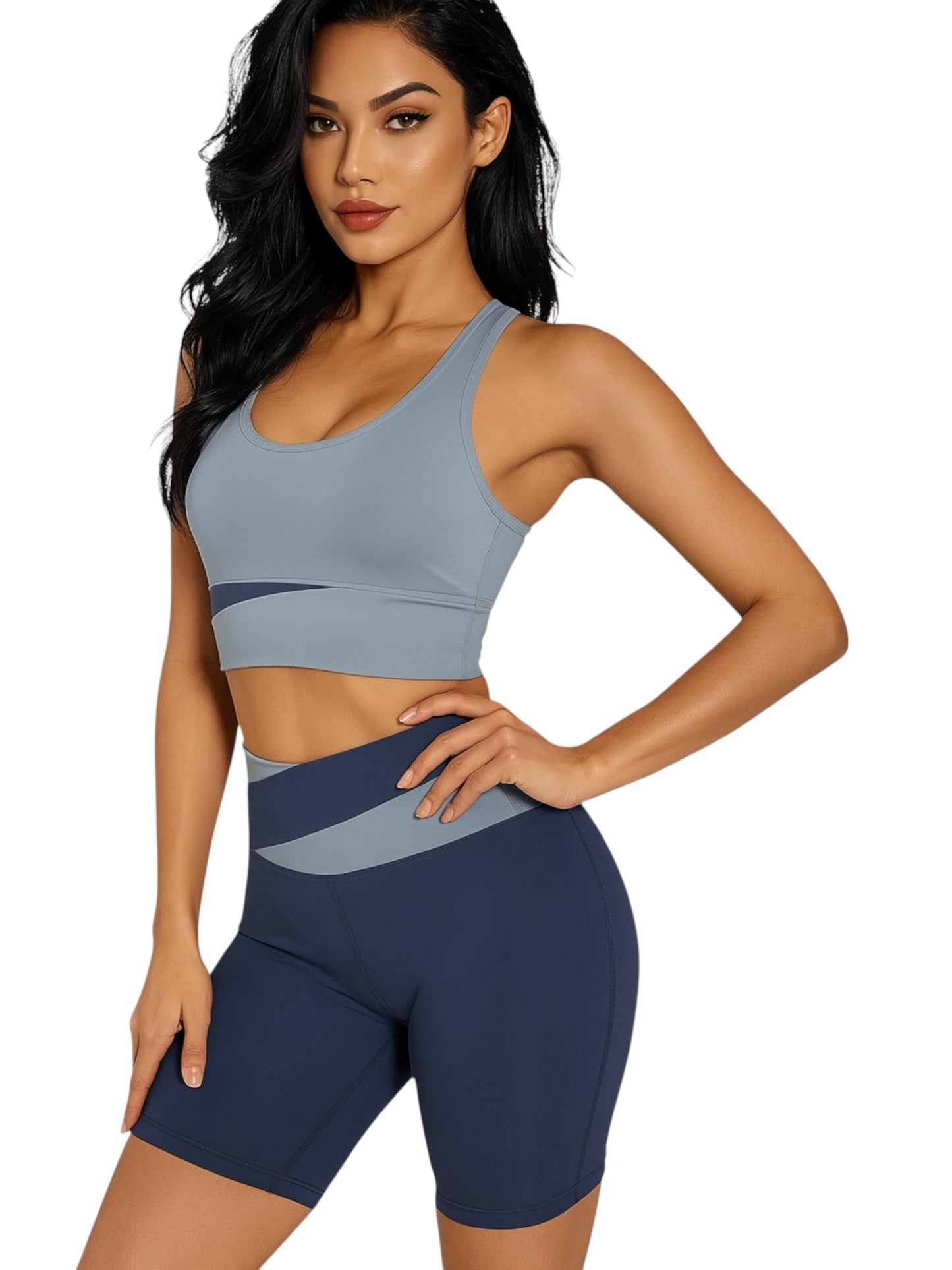 Women's 2-Piece Workout Set, Seamless Racerback Sports Bra and Biker Shorts, Yoga Set, Running