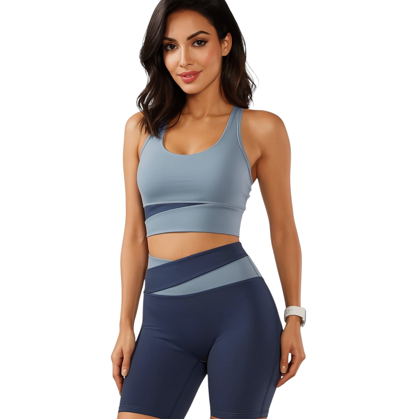 Women's 2-Piece Workout Set, Seamless Racerback Sports Bra and Biker Shorts, Yoga Set, Running