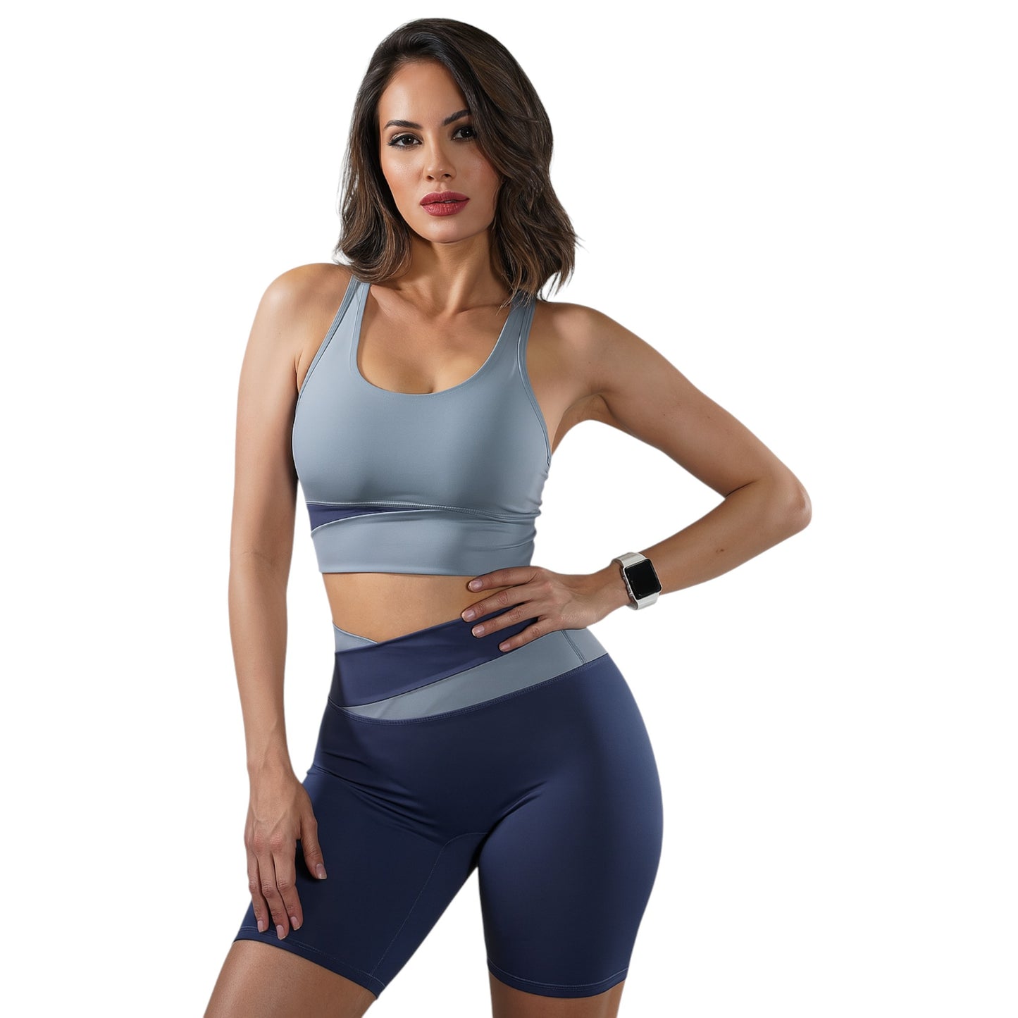 Women's 2-Piece Workout Set, Seamless Racerback Sports Bra and Biker Shorts, Yoga Set, Running