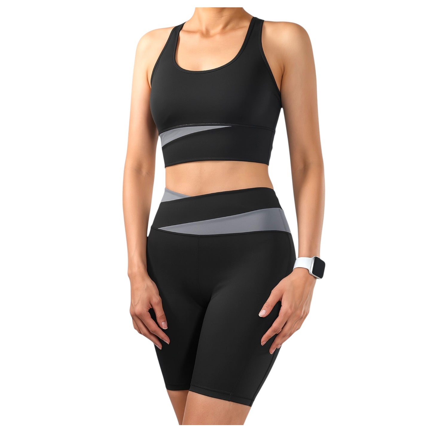Women's 2-Piece Workout Set, Seamless Racerback Sports Bra and Biker Shorts, Yoga Set, Running