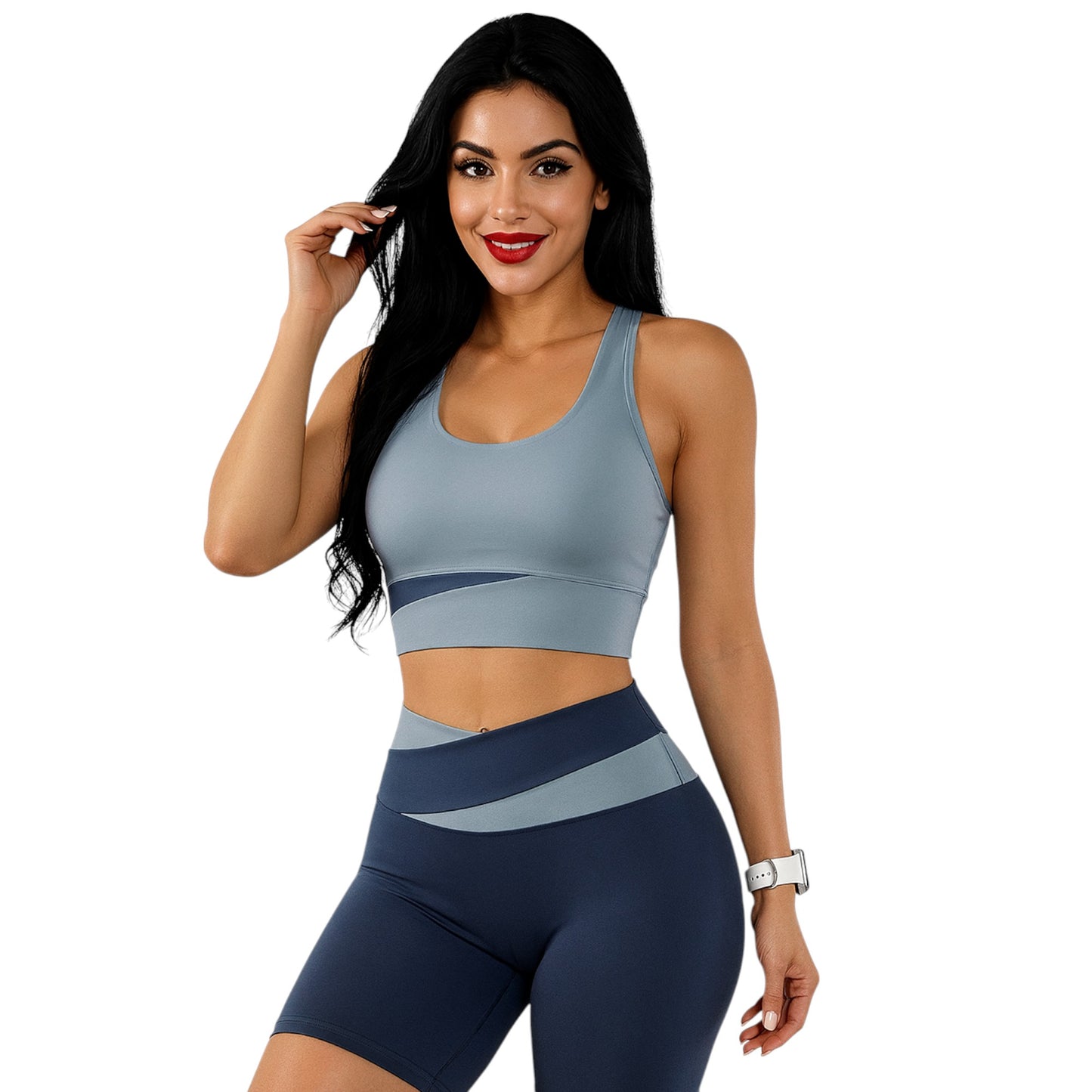 Women's 2-Piece Workout Set, Seamless Racerback Sports Bra and Biker Shorts, Yoga Set, Running