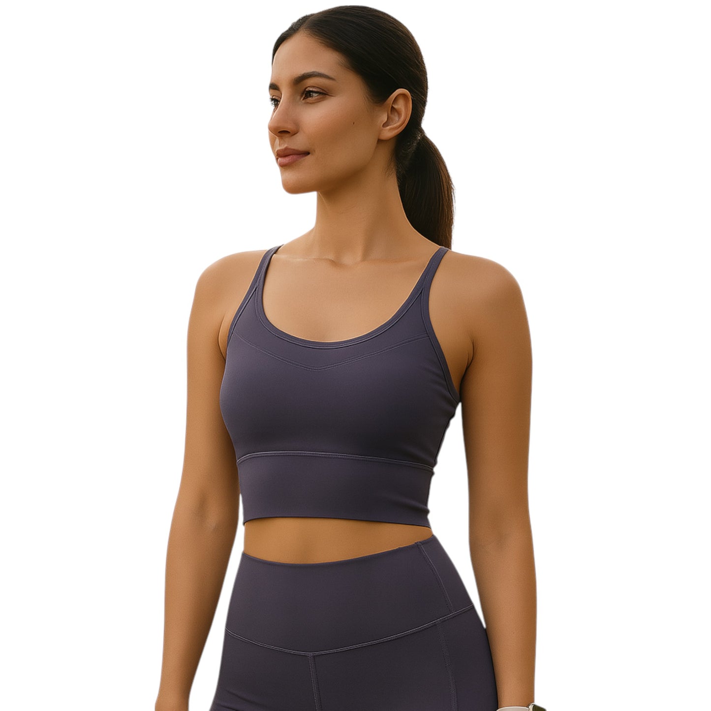 Conjunto deportivo de 2 piezas: sujetador deportivo de malla cruzada y pantalones cortos de ciclista de cintura alta, bolsillos laterales, para yoga, entrenamiento y carrera.