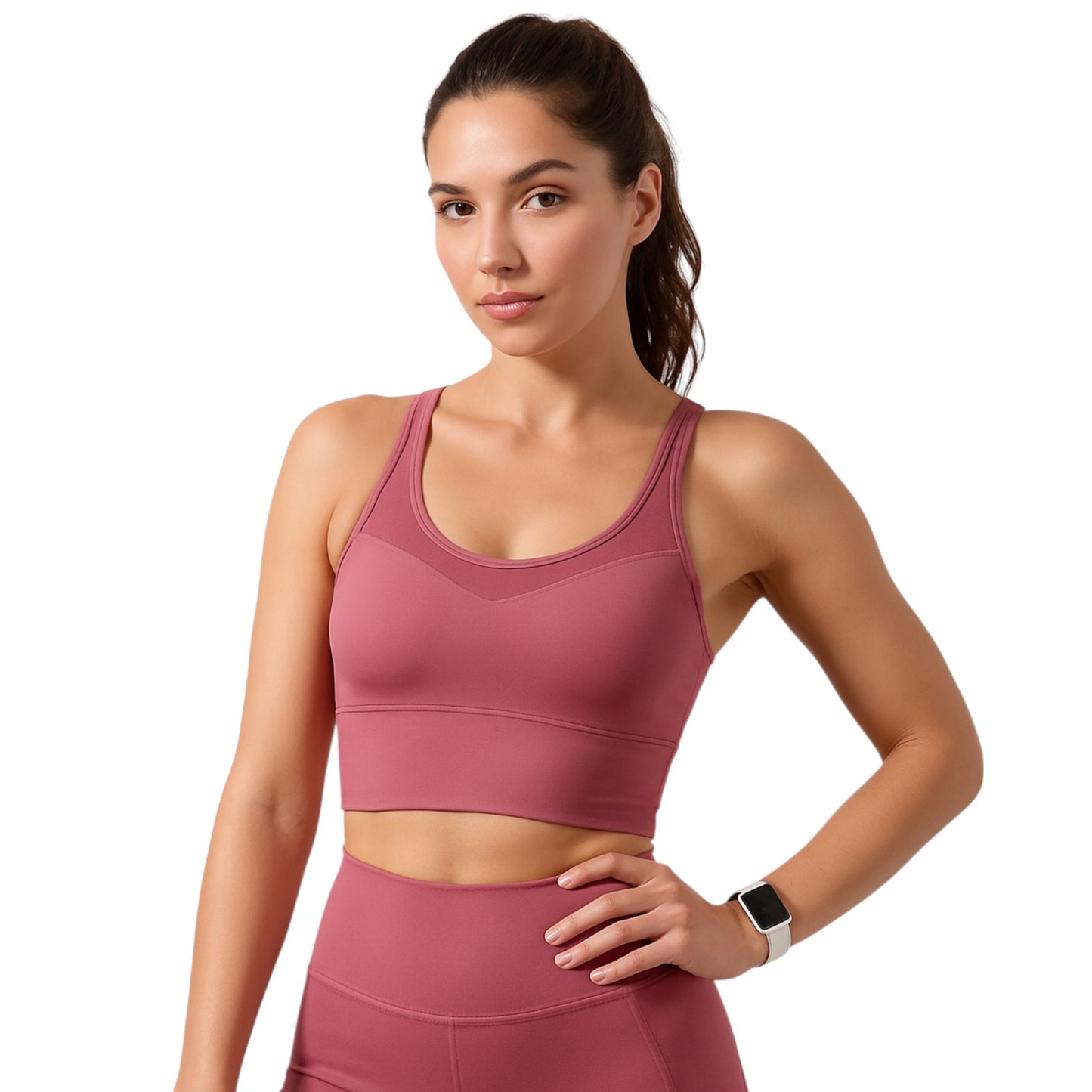 Conjunto deportivo de 2 piezas: sujetador deportivo de malla cruzada y pantalones cortos de ciclista de cintura alta, bolsillos laterales, para yoga, entrenamiento y carrera.
